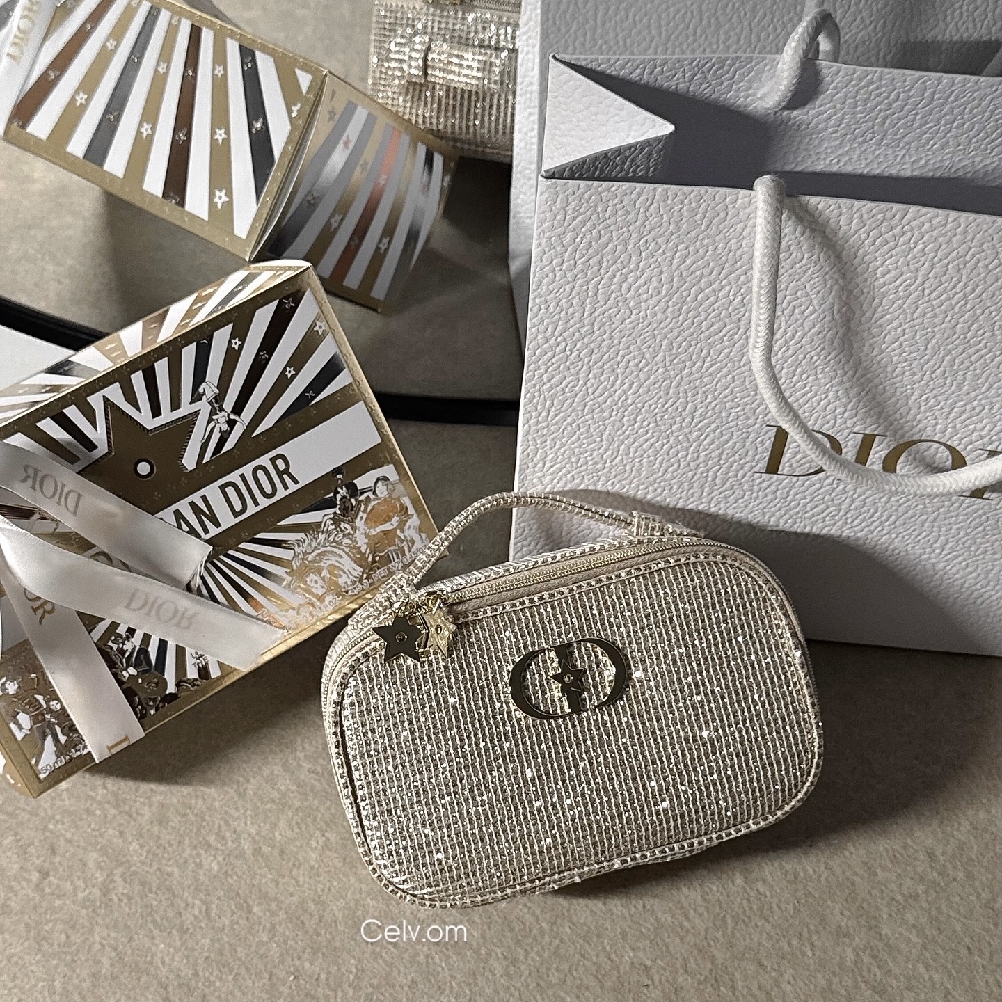 Golden Dior Makeup Bag